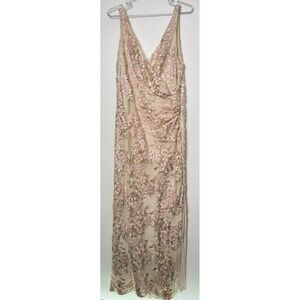 Ralph Lauren Women Floral Embroidered Gown‎ Beige Pink Size 12 Evening Formal